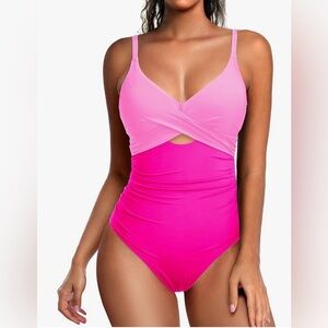 NWTO Tempt Me Women One Piece Swimsuit Tummy Control Bathing Suits Cutout V Neck